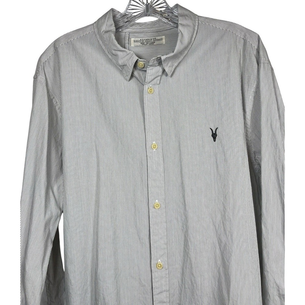 ALLSAINTS XL Men's Redondo LS Shirt Hidden‎ Button Down Logo White & Gray Stripe